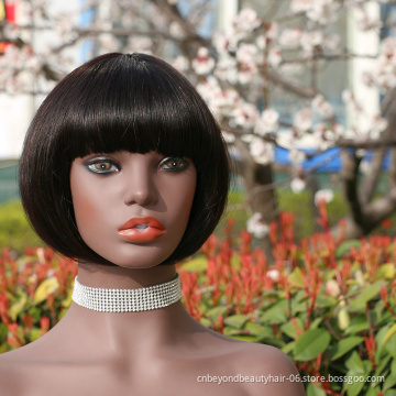 Hair Brazilian Short Machine Made Wig bob Wig Natural black Human Hair Wigs with bangs For Women